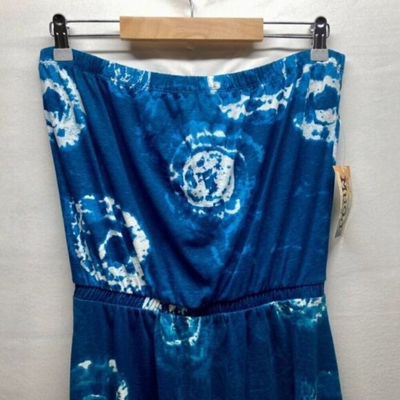 Mudd Asyemetrical Hem Dress Juniors Medium Blue Tie Dye Strapless Halter NWT - Picture 2 of 10
